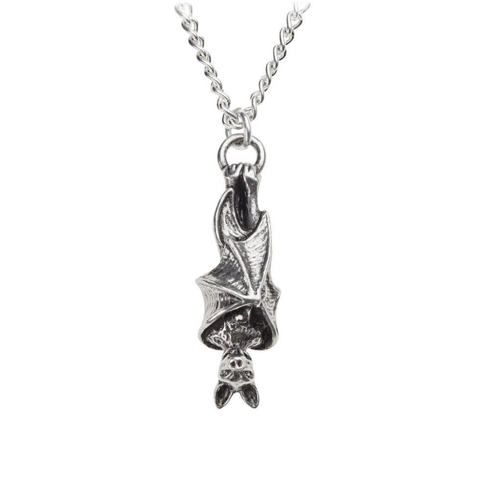 Alchemy Gothic Roosting Bat Pendant Pewter Necklace NWT